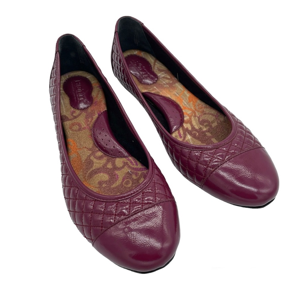 Born Riley Patent Leather Ballet Quilted Flats Burgundy